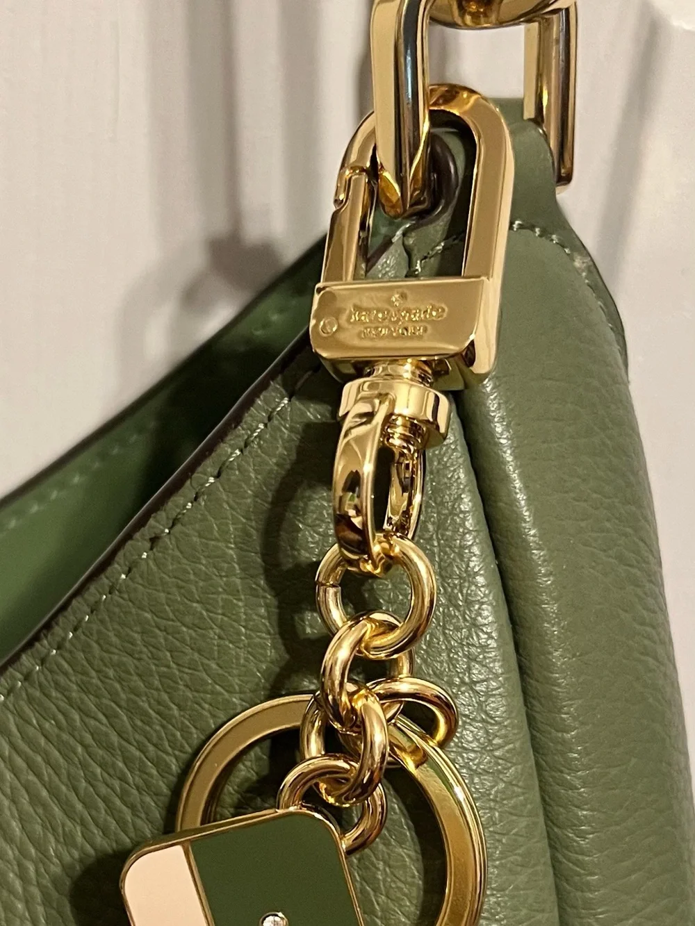 kate spade Olive Green Pebbled Leather Shoulder Bag with Gold Hardware
